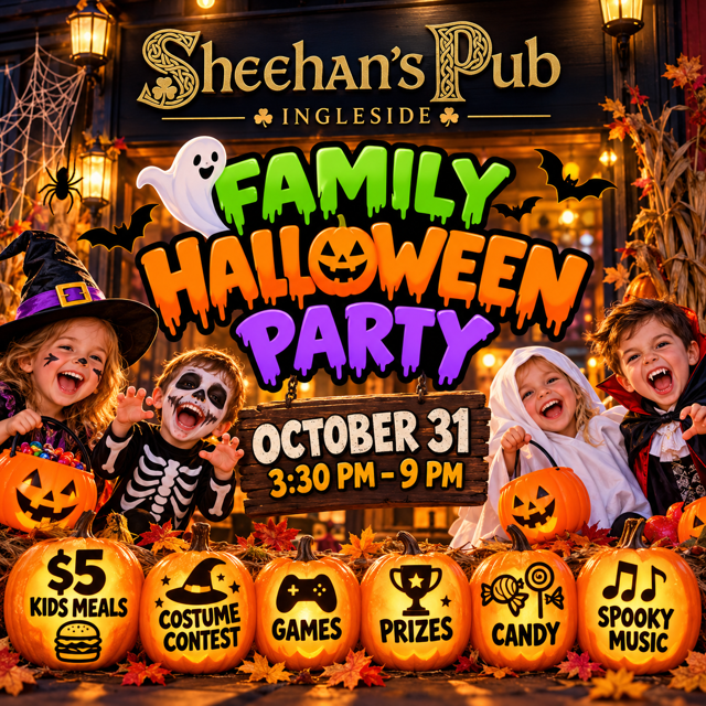 đ Family Halloween Party at Sheehanâs Pub Ingleside â October 31! đť